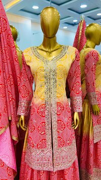 New sharara collection in heavy chinon silk top bottom and dupatta set