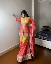 New sharara collection in heavy chinon silk top bottom and dupatta set