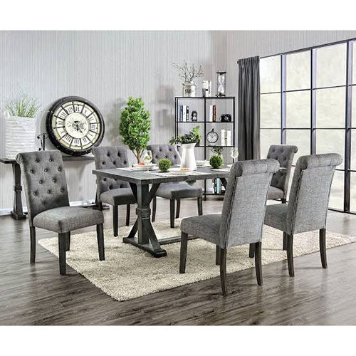 7 Pcs Wooden Dining Table Set - Cover Material: Fabric