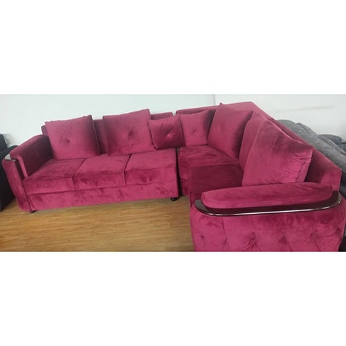 5 Seater Wooden Pink Velvet L Shape Sofa - Application: For Sitting