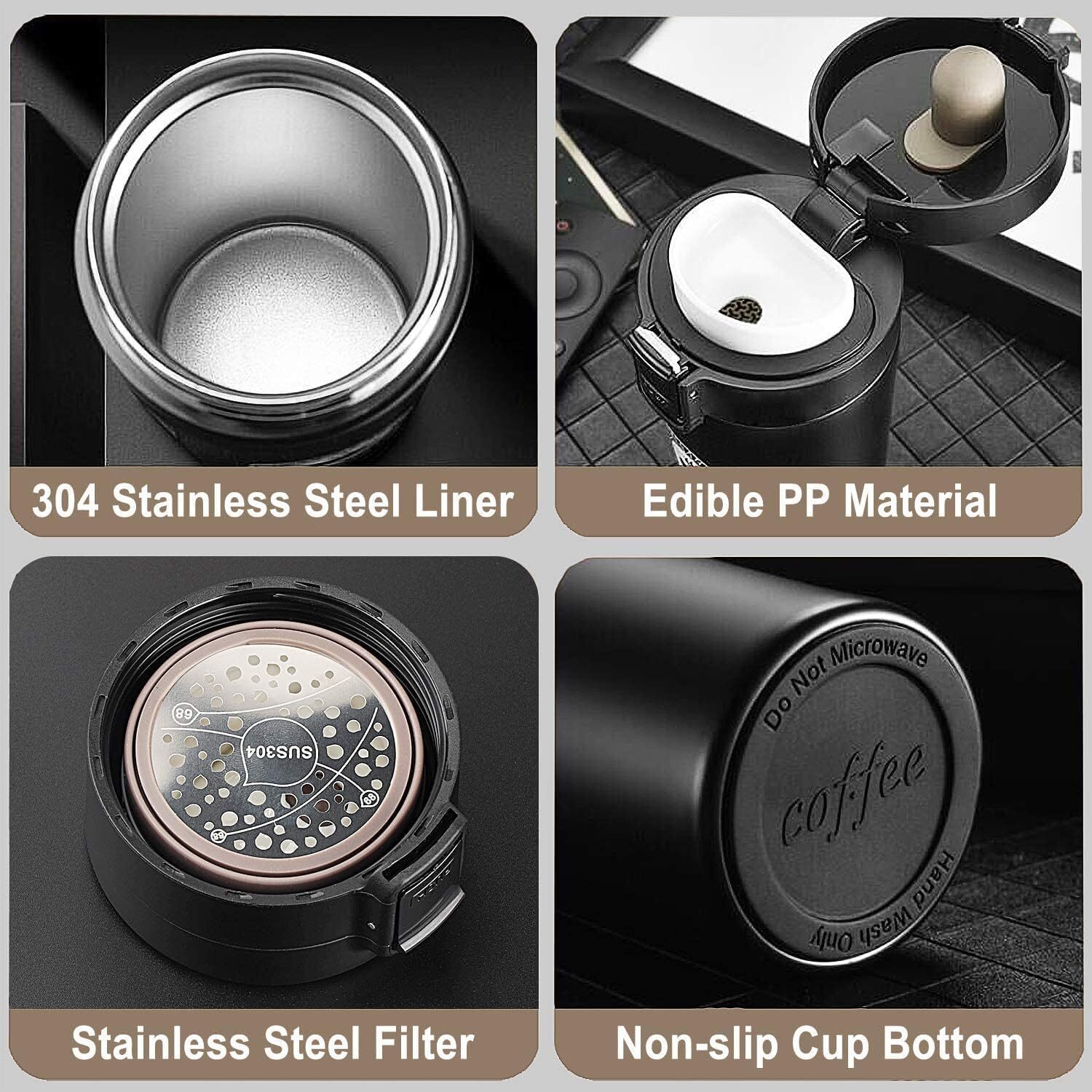 Vacuum Insulation Cup - Stainless Steel, 500 Ml | Spill Proof, Lightweight, Double Wall, Includes Steel Mesh Infuser, Ideal For Hot & Cold Beverages