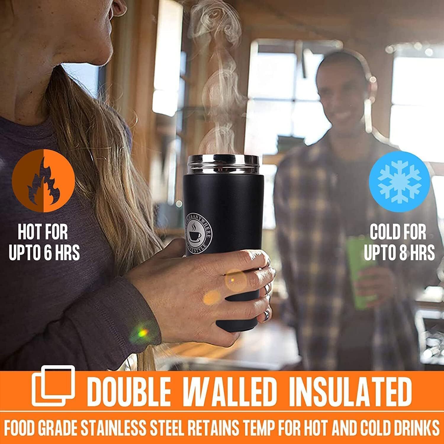 Vacuum Insulation Cup - Stainless Steel, 500 Ml | Spill Proof, Lightweight, Double Wall, Includes Steel Mesh Infuser, Ideal For Hot & Cold Beverages