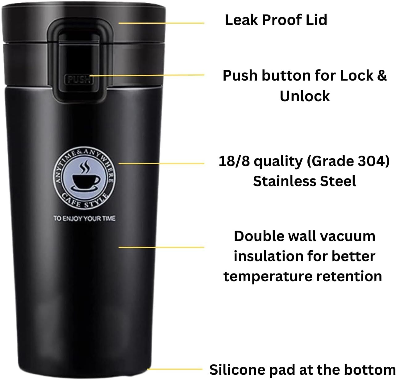 Vacuum Insulation Cup - Stainless Steel, 500 Ml | Spill Proof, Lightweight, Double Wall, Includes Steel Mesh Infuser, Ideal For Hot & Cold Beverages