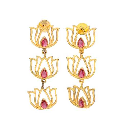 New Arrival Golden Lotus Design Beautiful Dangle Earrings