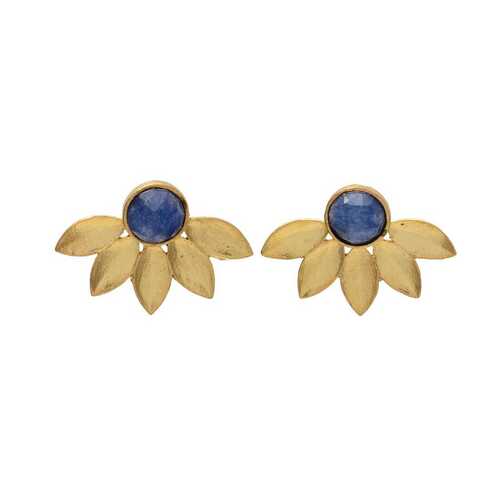 New Arrival Gold Plated Small Flower Petals Design Sapphire Hydro Gemstone Earrings