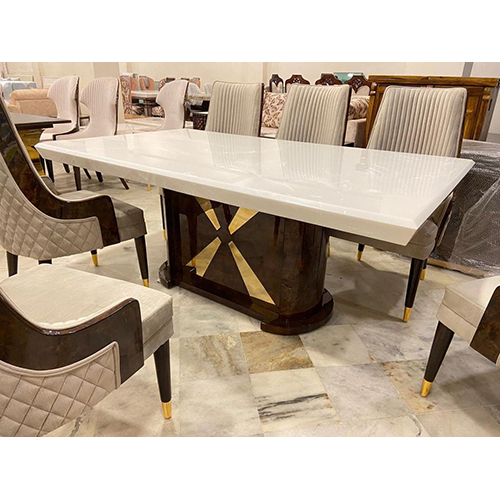 6 Seater Polyester Marble Dining