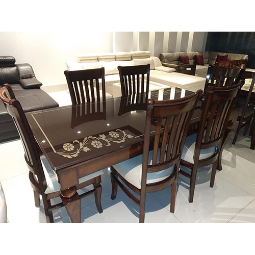 6 Seater Wooden Dining with Glass Top