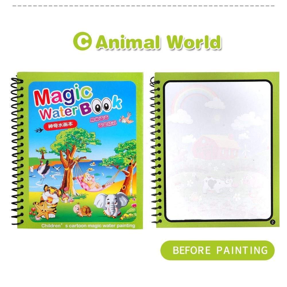 Magic Water Book - Paper Pages, Chunky-sized Water Pen, Reusable Water-reveal Activity Pad, 3 Animal-themed Books For Kids Ages 3 To 7