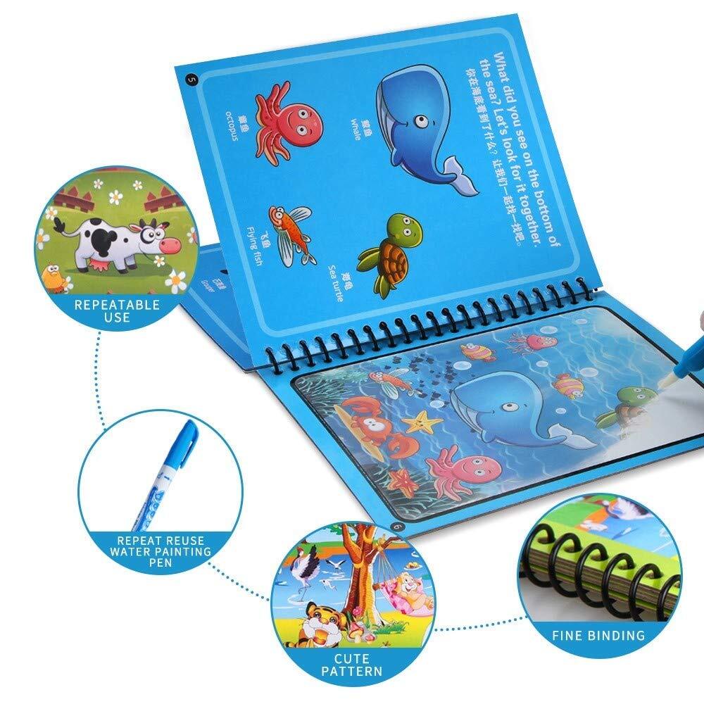 Magic Water Book - Paper Pages, Chunky-sized Water Pen, Reusable Water-reveal Activity Pad, 3 Animal-themed Books For Kids Ages 3 To 7