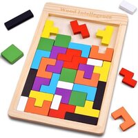 Wooden Intelligence Russian Blocks Puzzle - 27x18x0.1 Cm | High-quality Solid Wood, Smooth Surface, Colorful Design, 40 Pcs For Creative Play