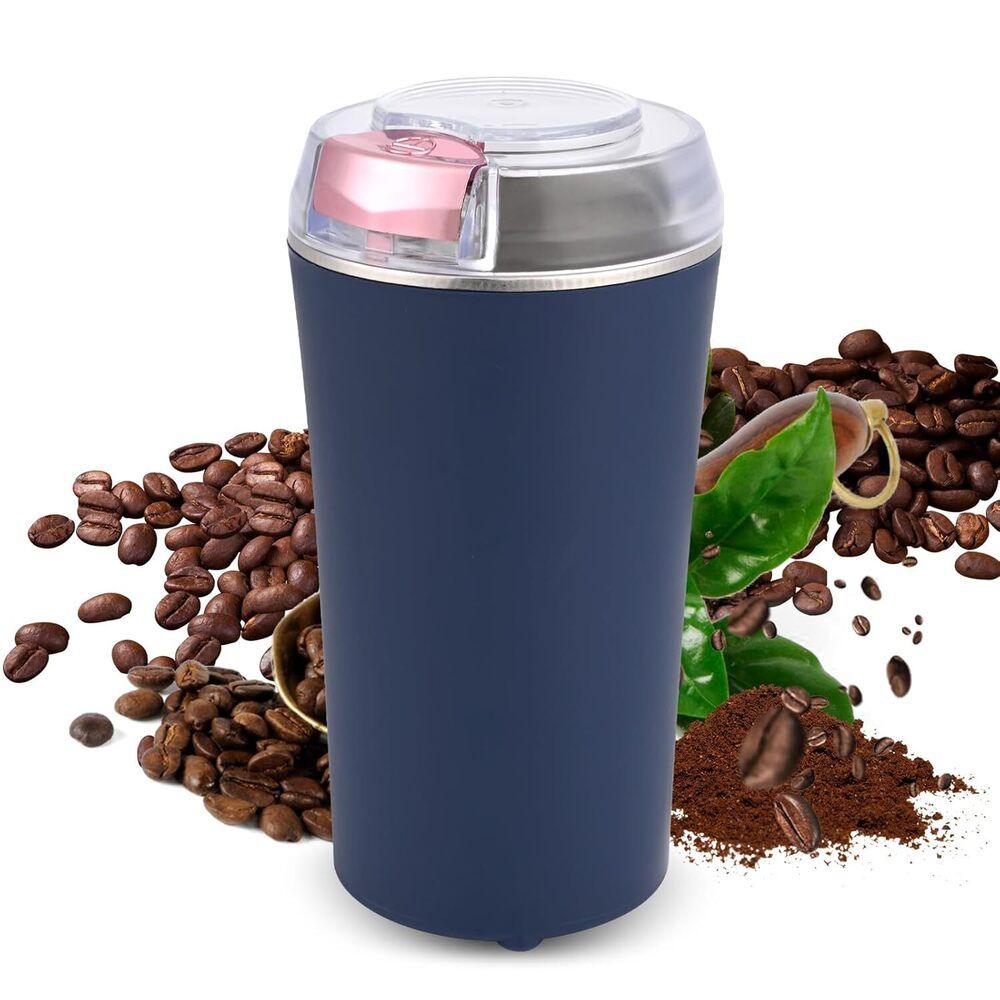 Electric Coffee Grinder - 150W High Power Motor, Stainless Steel Blades for Quick & Efficient Grinding, Transparent Cover, Safety Snap, Portable Design for Home & Outdoor Use