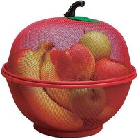 Apple Shape Fruit Basket - Stainless Steel, 10.5x10.5x8 Inches, Red | Large Mesh Design For Easy Washing, Indoor & Outdoor Use, Cute Kitchen Centerpiece