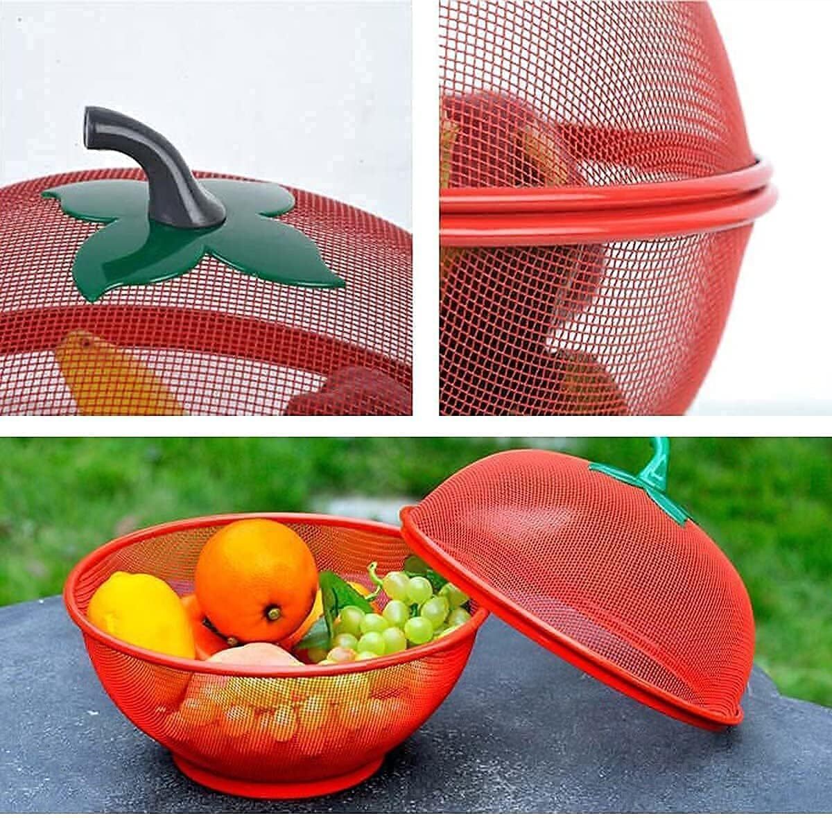 Apple Shape Fruit Basket - Stainless Steel, 10.5x10.5x8 Inches, Red | Large Mesh Design For Easy Washing, Indoor & Outdoor Use, Cute Kitchen Centerpiece