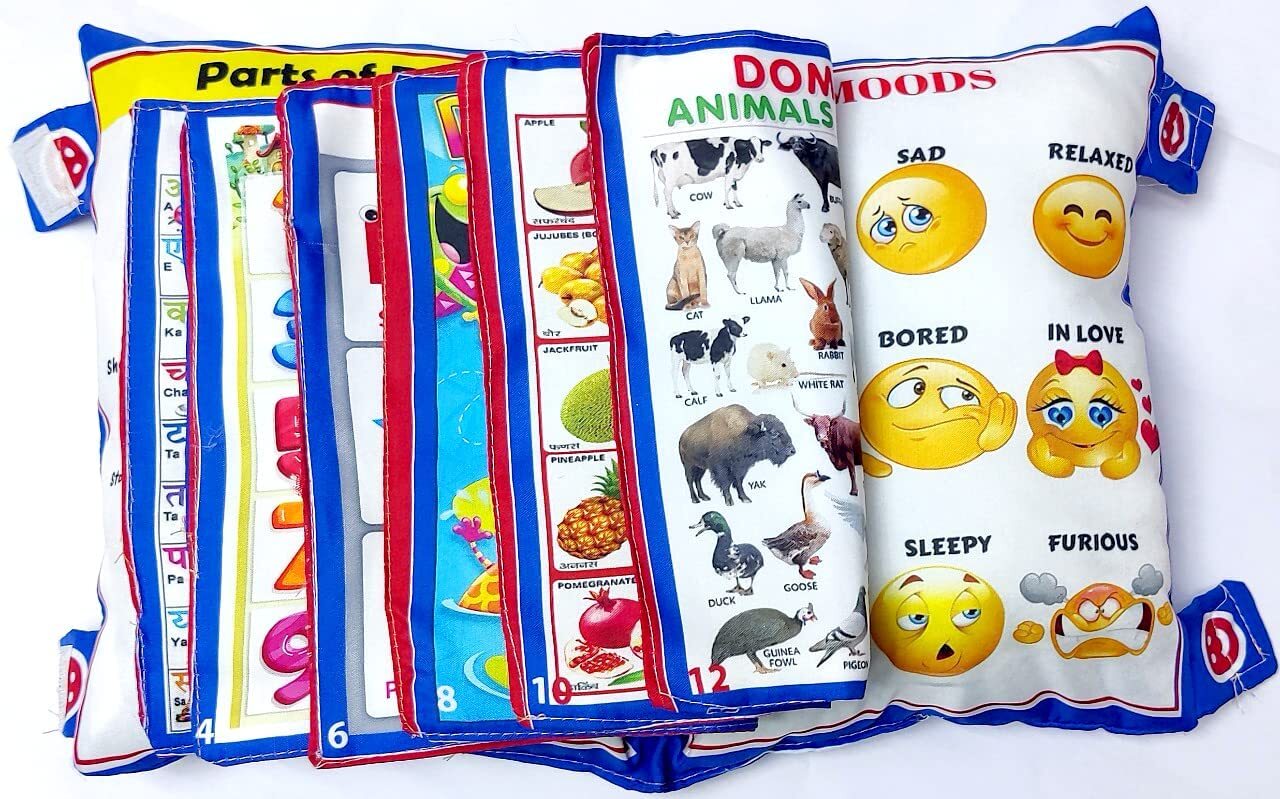 Baby Learning Pillow - 100% Cotton, 20x10 Cm | Personalized Alphabet & Number Learning, Washable, Durable, Fun Educational Cushion For Kids