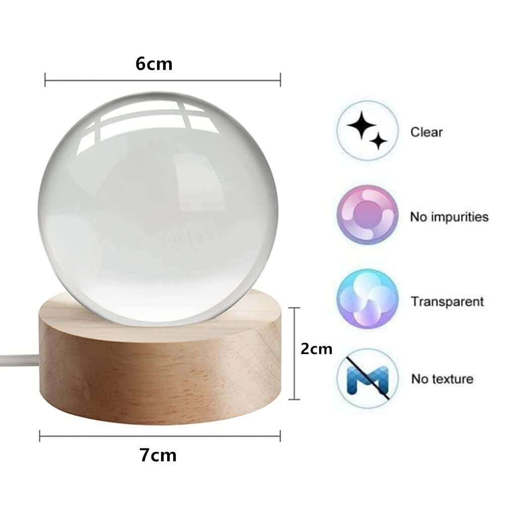 Crystal Ball Night Light - 15x10x5 Cm, Clear Crystal With Wooden Base - 3d Laser Engraved Milky Way Galaxy Design, Touch Switch Led Lamp For Home Decor & Creative Gifts
