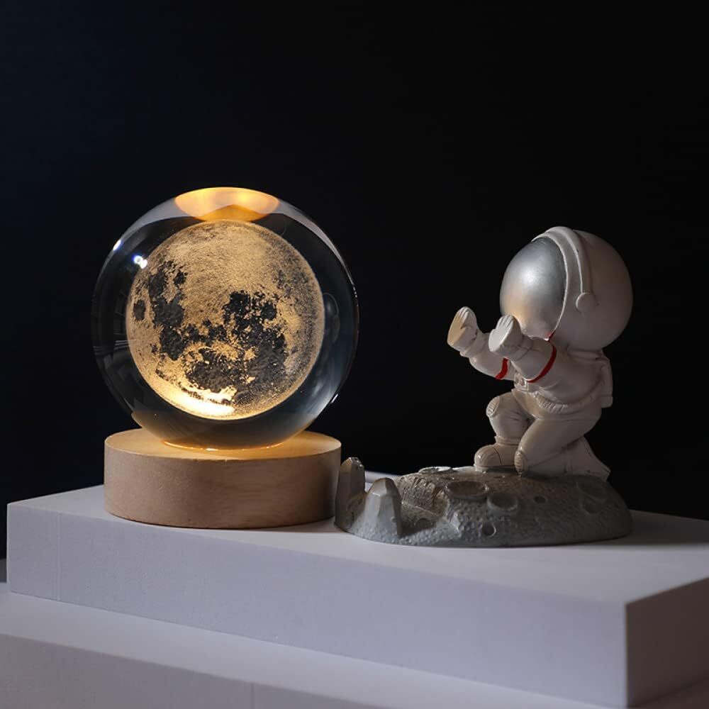 Crystal Ball Night Light - 15x10x5 Cm, Clear Crystal With Wooden Base - 3d Laser Engraved Milky Way Galaxy Design, Touch Switch Led Lamp For Home Decor & Creative Gifts