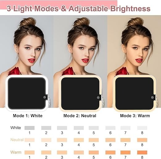 Mitsico Travel Makeup Bag with LED Lighted Mirror 3 Color Setting Cosmetic Makeup Box Organizer Vanity Case for Women Beauty Tools Accessories Case, Travel Makeup Bag with Led Lighted