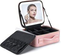 Mitsico Travel Makeup Bag with LED Lighted Mirror 3 Color Setting Cosmetic Makeup Box Organizer Vanity Case for Women Beauty Tools Accessories Case, Travel Makeup Bag with Led Lighted