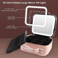 Mitsico Travel Makeup Bag with LED Lighted Mirror 3 Color Setting Cosmetic Makeup Box Organizer Vanity Case for Women Beauty Tools Accessories Case, Travel Makeup Bag with Led Lighted