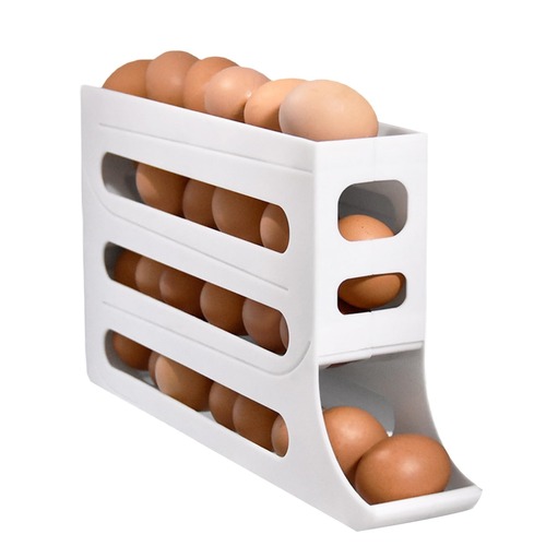 Mitsico 4 Tiers Egg Holder for Fridge - Auto Rolling Fridge Egg Organizer, Space-Saving Egg Dispenser Holder