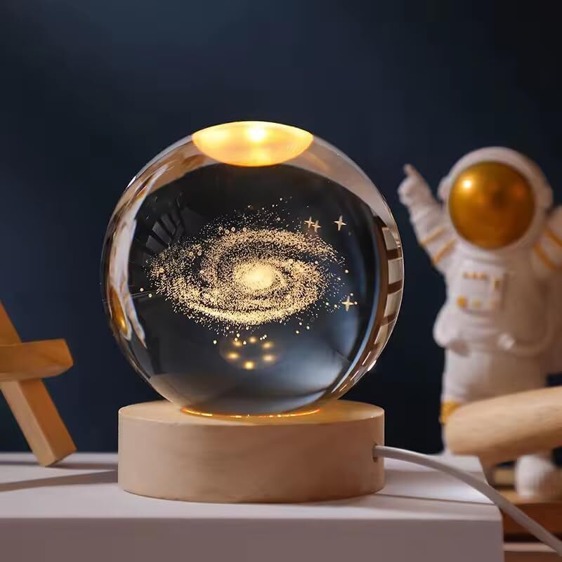 3d Galaxy Design Night Lamp - 10x10x10 Cm K9 Crystal | Exquisite 3d Laser Engraving, Dimmable Usb Cord, Colorful Led Base, Perfect For Kids & Astronomy Lovers