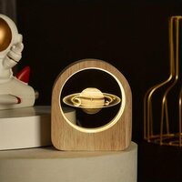 Crystal Ball Night Lamp With Wooden Frame - 7x7x8 Inches | 3d Solar System Model, Led Night Light, Educational And Decorative Art Piece