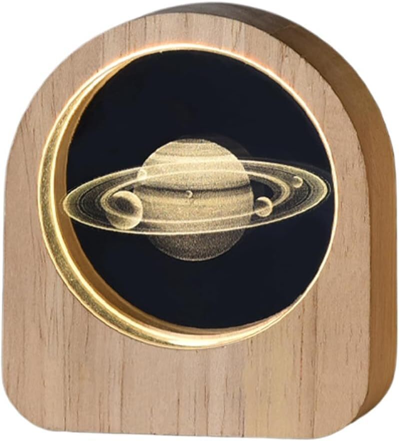 Crystal Ball Night Lamp With Wooden Frame - 7x7x8 Inches | 3d Solar System Model Led Night Light Educational And Decorative Art Piece