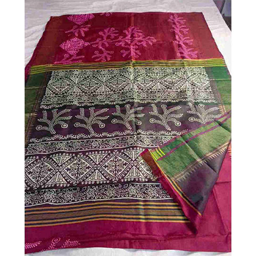 Pink Color Jari Border Block Print Saree - Fabric Type: Cotton Silk