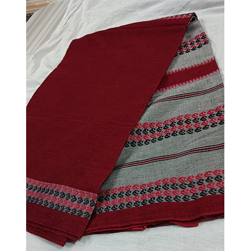 Grey and Maroon Color Pure Khadi Handloom Cotton Saree