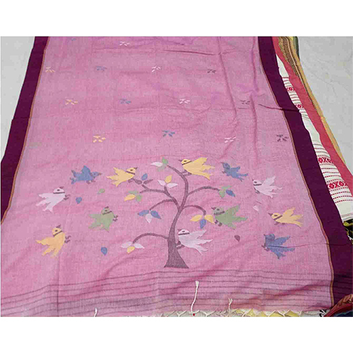 Pink Handloom Cotton Saree - Occasion: Casual