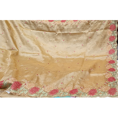 Golden Designer Orgenza Saree - Fabric Type: Organza