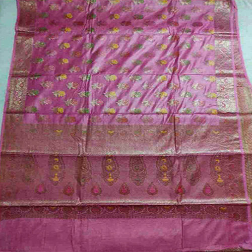 Pink And Golden Muga Banarasi Minakari Silk Saree - Occasion: Party Wear