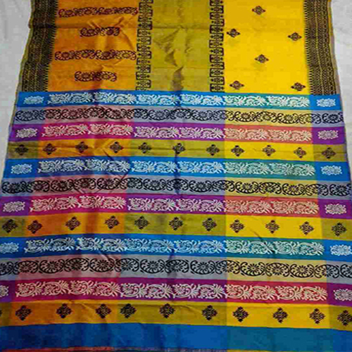 3D Block Print pure Silk Saree