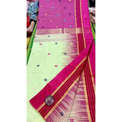 Cream And Pink Jari Silk Saree - Occasion: Ethnic