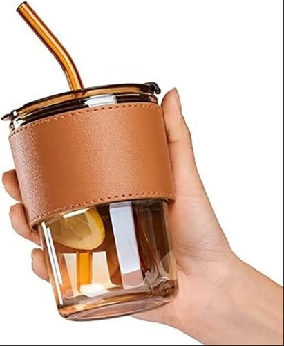 Mitsico Glass Tumbler Travel Cold Coffee Shaker with Spill Proof Clear Lid and Straw