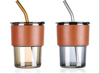 Mitsico Glass Tumbler Travel Cold Coffee Shaker with Spill Proof Clear Lid and Straw