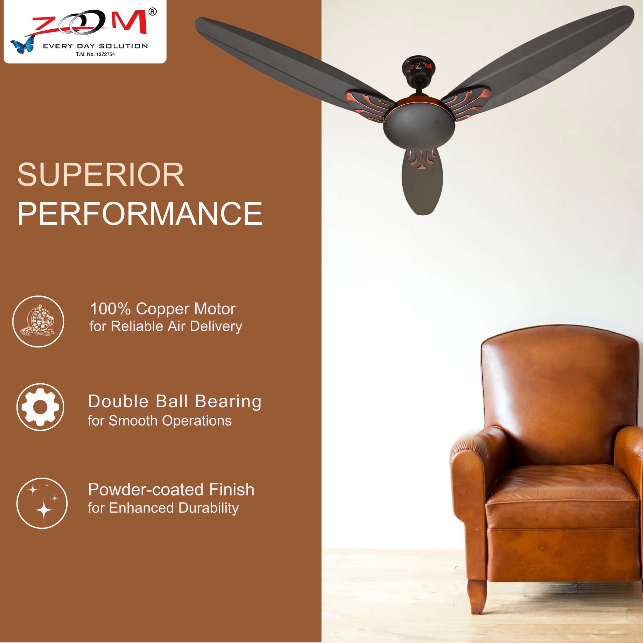 High-speed Ceiling Fan - Metal, 48-inch Diameter, Matte Black | 3 Blades, Indoor & Outdoor Use, Manual Speed Control, 50 Watt Power