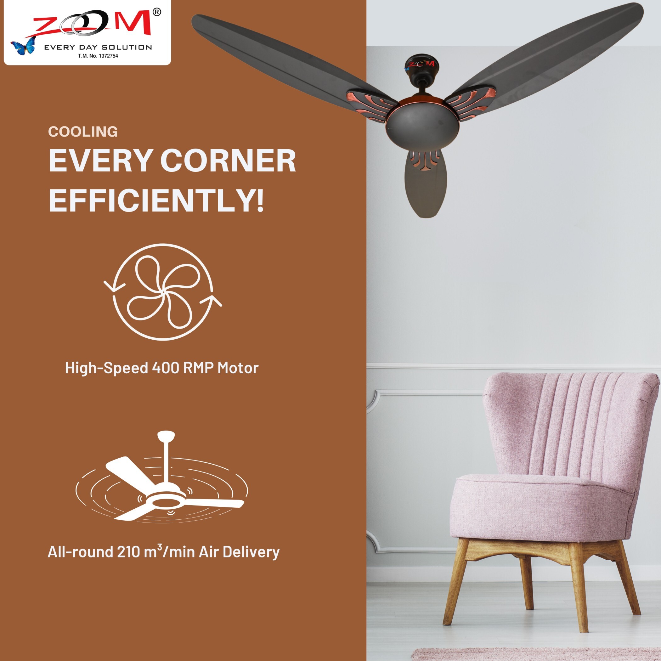 High-speed Ceiling Fan - Metal, 48-inch Diameter, Matte Black | 3 Blades, Indoor & Outdoor Use, Manual Speed Control, 50 Watt Power