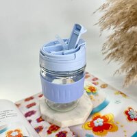 Mitsico Travel Leakproof Glass Mug With Straw And Lid 350 Ml - Glass, 5x3 Inches, Pastel Pink/green/blue | Airtight Lid, Silicon Sleeve, Trendy Design