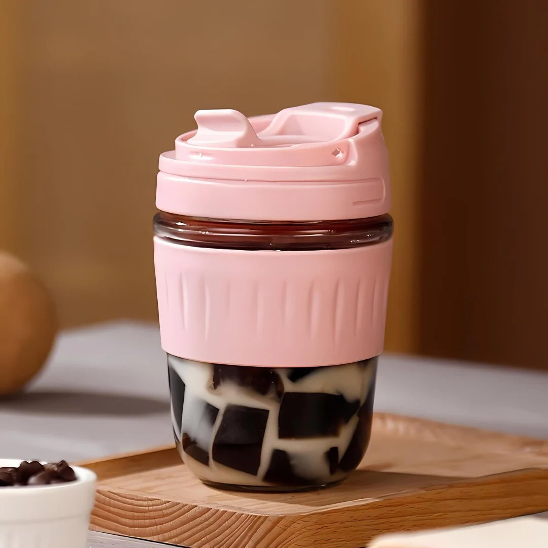 Mitsico Travel Leakproof Glass Mug With Straw And Lid 350 Ml