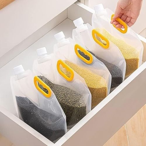 Mitsico Resealable Kitchen Storage Bag Grains Rice Moisture Proof Sealed Bag, Grain Storage Bags Smell Proof Bags, Stand Up Pouch Bags With Portable Handle