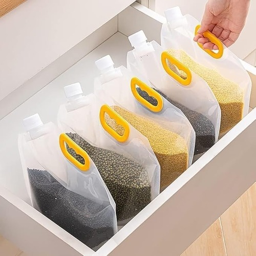 Mitsico Resealable Kitchen Storage Bag Grains Rice Moisture Proof Sealed Bag, Grain Storage Bags Smell Proof Bags, Stand Up Pouch Bags with Portable Handle