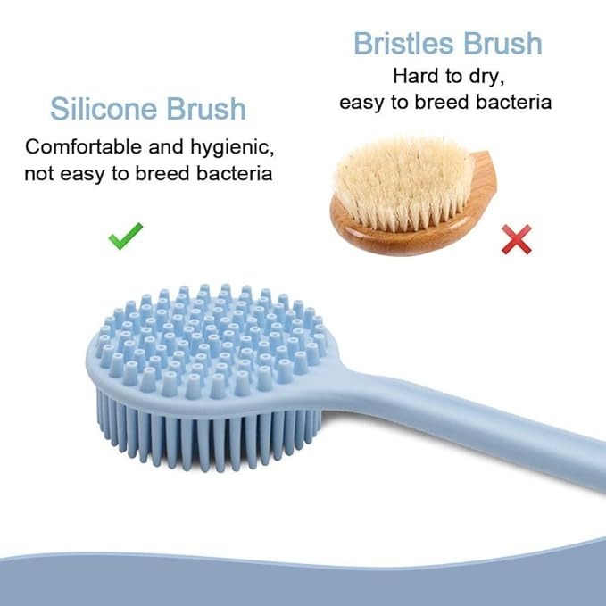 Mitsico Soft Silicone Back Scrubber Shower Bath Body Brush with Long Handle, BPA-Free, Hypoallergenic, Eco-Friendly (Multicolor)