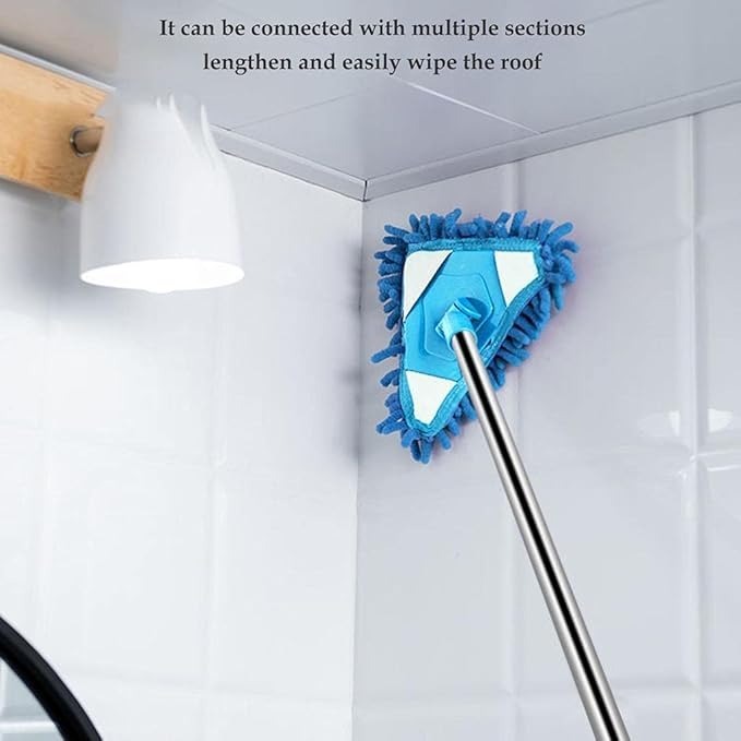 Mitsico Flexible Lazy Triangle Cleaning Mop - Microfiber, Free Size, Multicolor | Upgraded Metal Handle, Super Absorption, Machine Washable Mop Pads