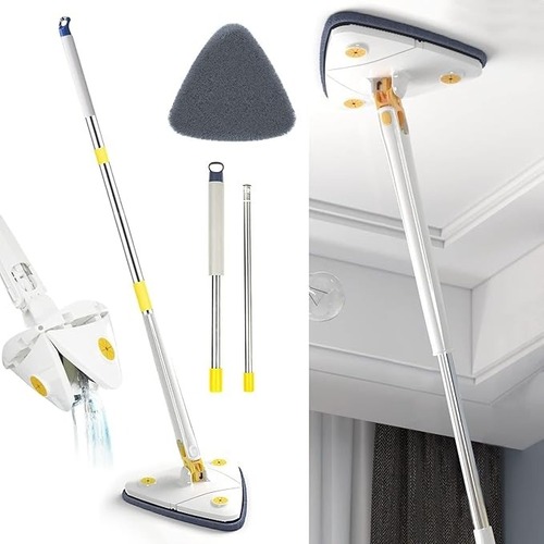 Mitsico 360 Rotatable Triangle Mop Adjustable Cleaning Mop,Reusable Spin Mop, Stainless Steel Handle,Multifunctional Wet and Dry Mop for Floor/Ceiling/Wall