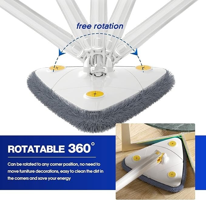 Mitsico 360 Rotatable Triangle Mop Adjustable Cleaning Mop,Reusable Spin Mop, Stainless Steel Handle,Multifunctional Wet and Dry Mop for Floor/Ceiling/Wall