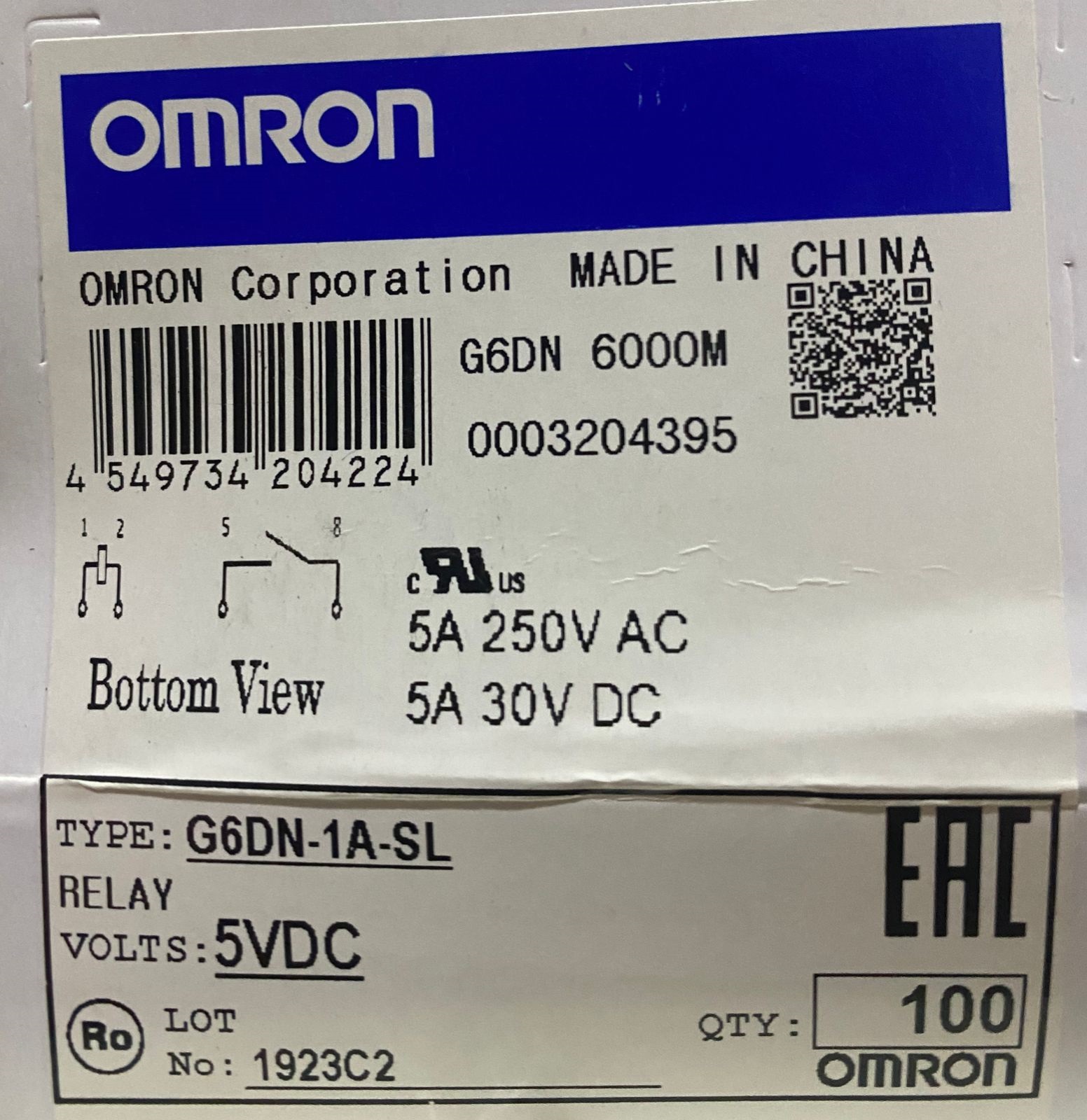 Omron G6dn-1a-sl 5vdc Relay