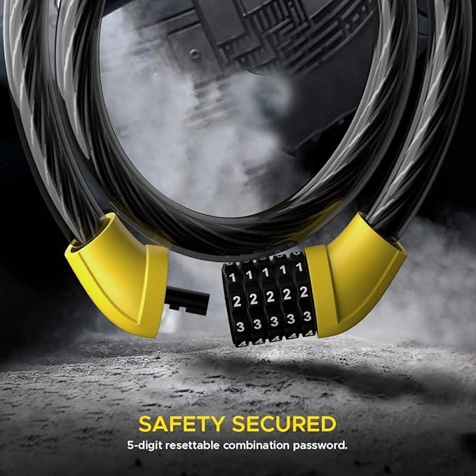Mitsico Bicycle Lock With 5 Digit Code - Metal, Free Size, Multicolor | Keyless Lock With Strong Cut-resistant Steel Cable, Easy To Personalize