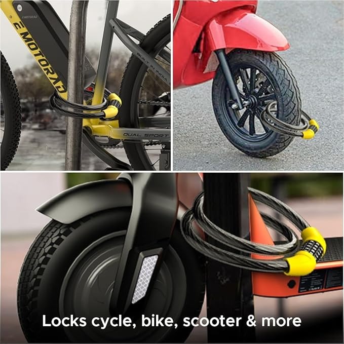Mitsico Bicycle Lock With 5 Digit Code - Metal, Free Size, Multicolor | Keyless Lock With Strong Cut-resistant Steel Cable, Easy To Personalize