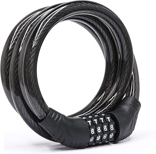 Mitsico 4-digit Locking Cable - High-strength Steel Free Size Black | Self-coiling Anti-theft Protection For Motorcycles Bicycles Helmets And Luggage